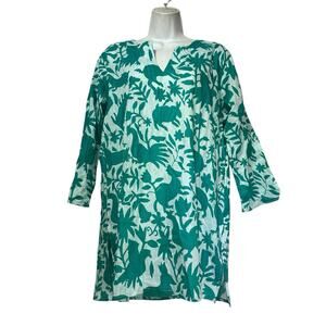 kikisol Teal green rabbit animal print Fiesta Beach Summer Tunic top Size M